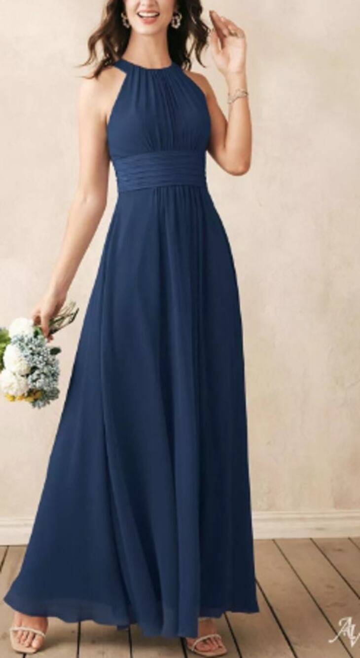 AW BRIDAL 10 L navy blue chiffon Dorian bridesmaid party maxi dress NEW 0b6